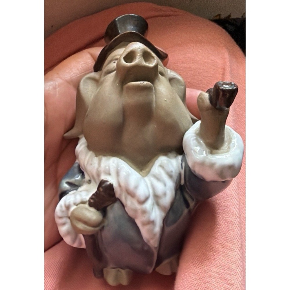 Vintage ARD Signed Gentleman Pig Figurine Anthropomorphic Cane Hat Pipe 4 inch